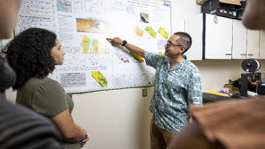 Instructor writing on a whiteboard