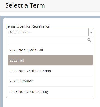 Select the registration term