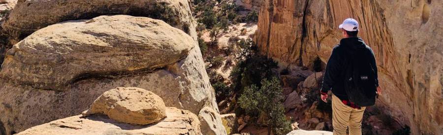 Student in front of a canyon