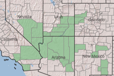 Distribution map of A. fremontii at a county level [12].