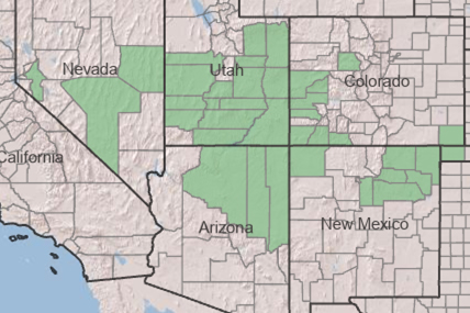 Map showing the native range of the Harriman's Yucca