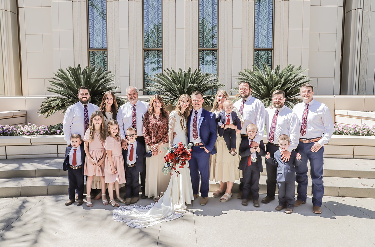 Layton surrounded by her family on her wedding day.