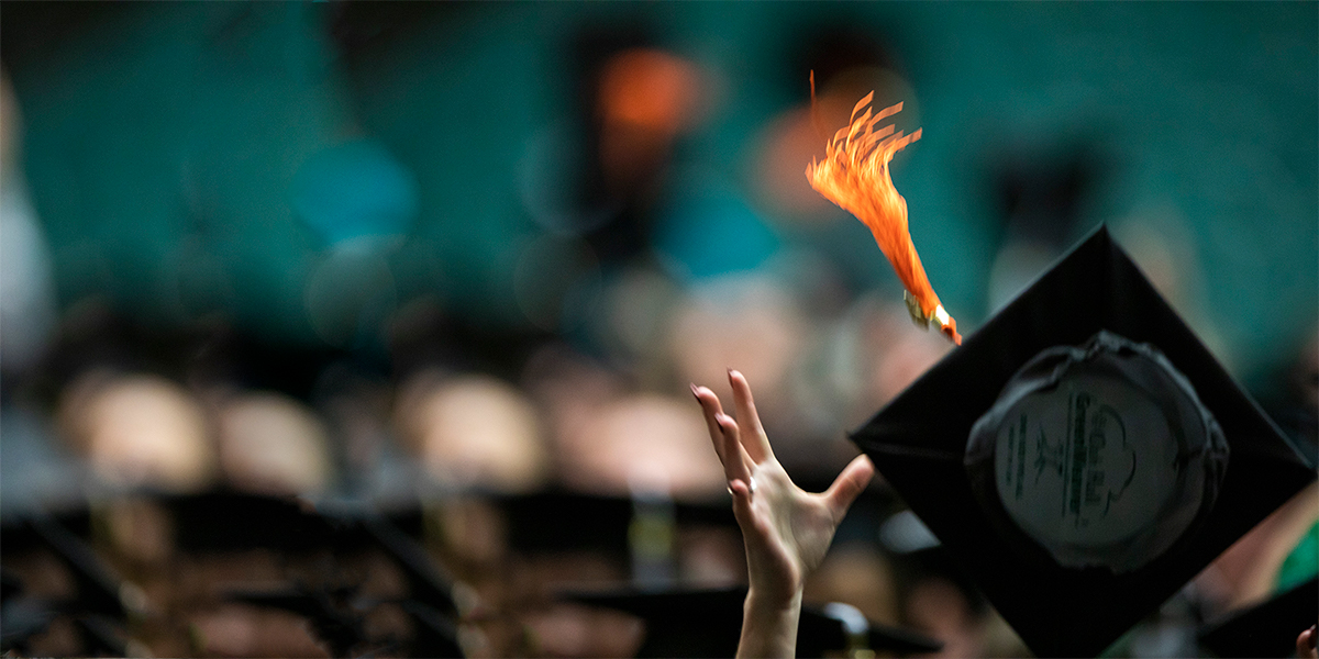Graduation Cap tossed in the air