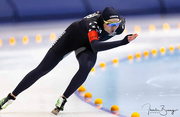 Brianna Bocox speed skating on the ice