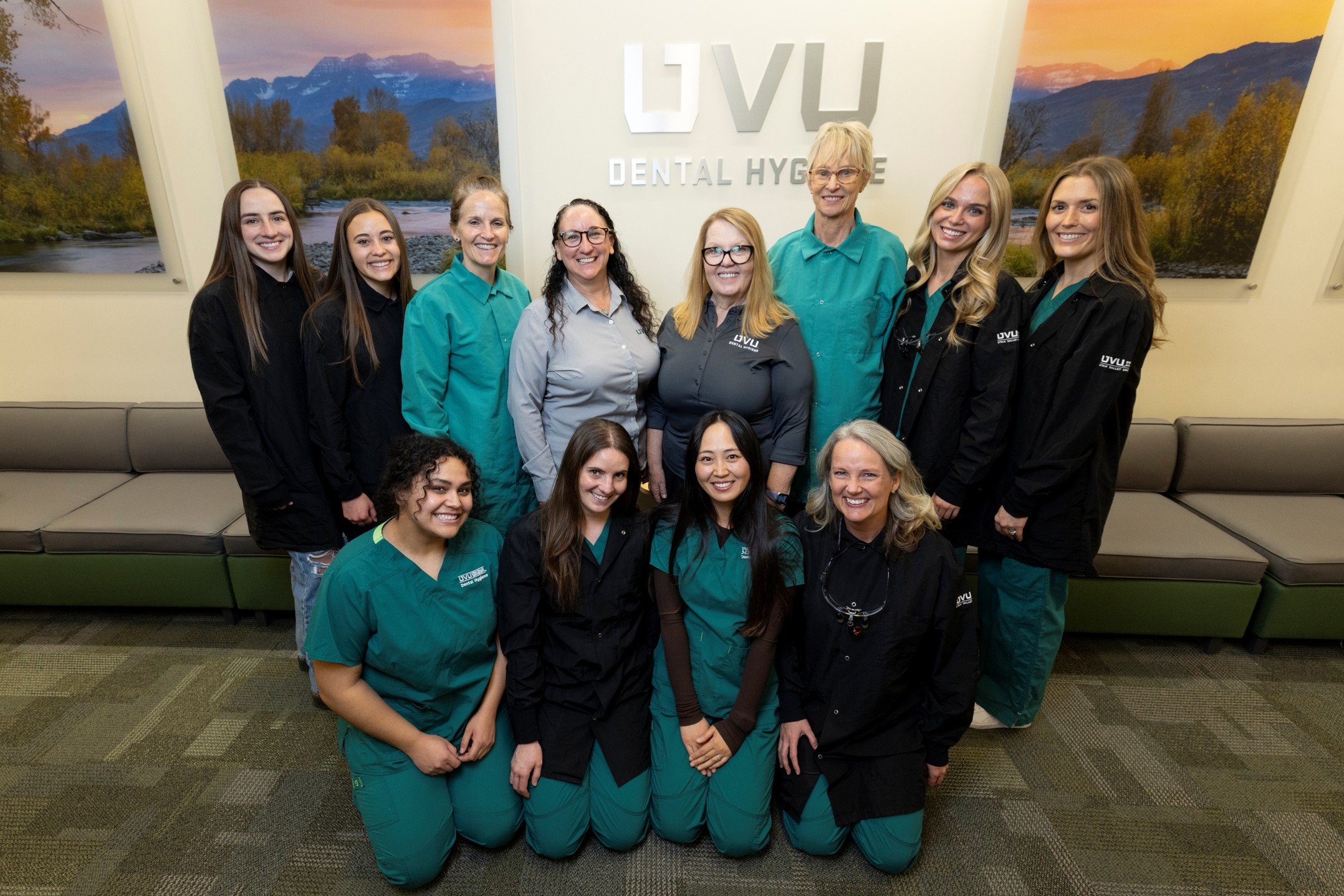 Group of UVU Dental Hygiene students and faculty in lobby of clinic