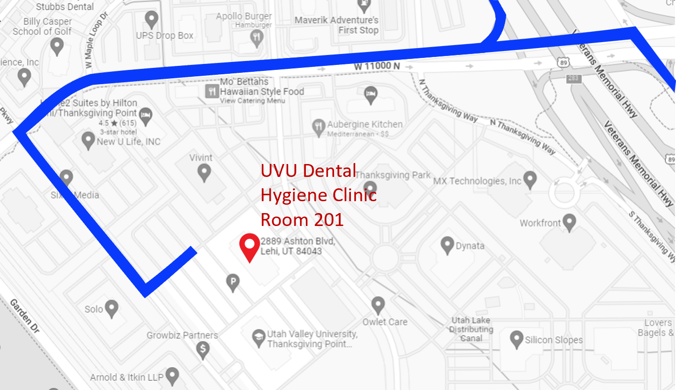 Map showing how to get to the UVU Dental clinic
