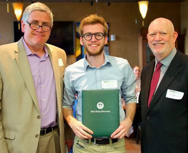 (l-r) Department Chair Arlen Card, Student Jared Olson, VP Jeff Olson