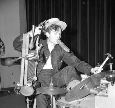 Band Leader Spike Jones circa 1941 playing percussion instruments