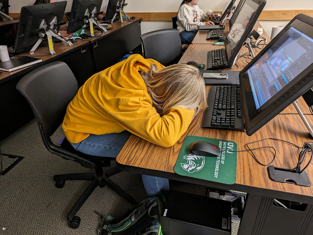 Animation student taking a short break during the competition