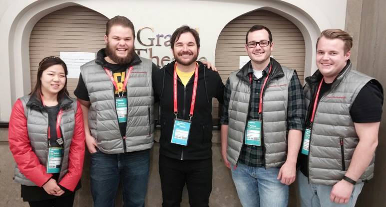 Four UVU students pose with James Ponsoldt (center)