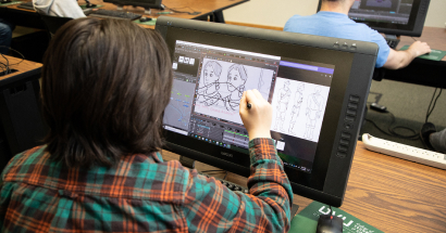 student animating 2d objects on a computer