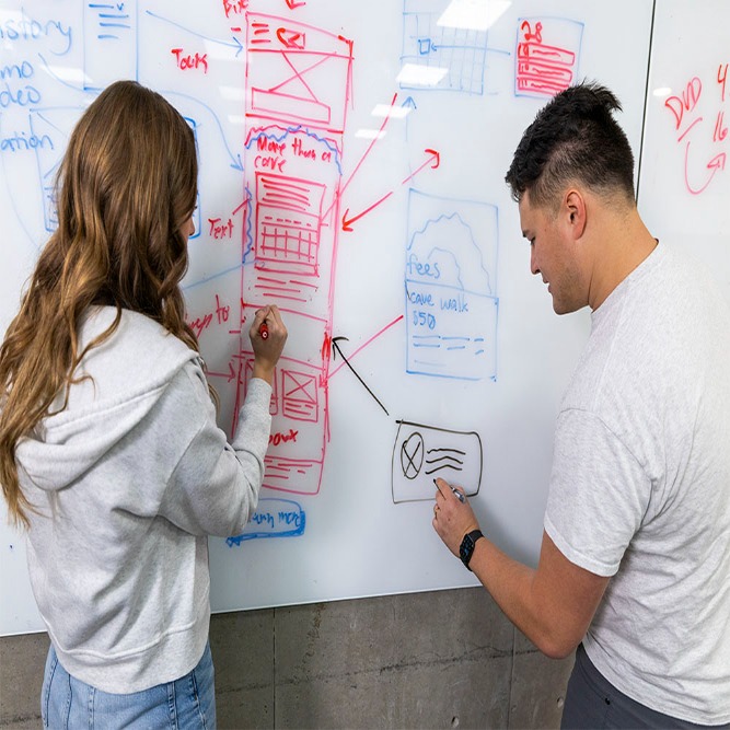 students whiteboarding project