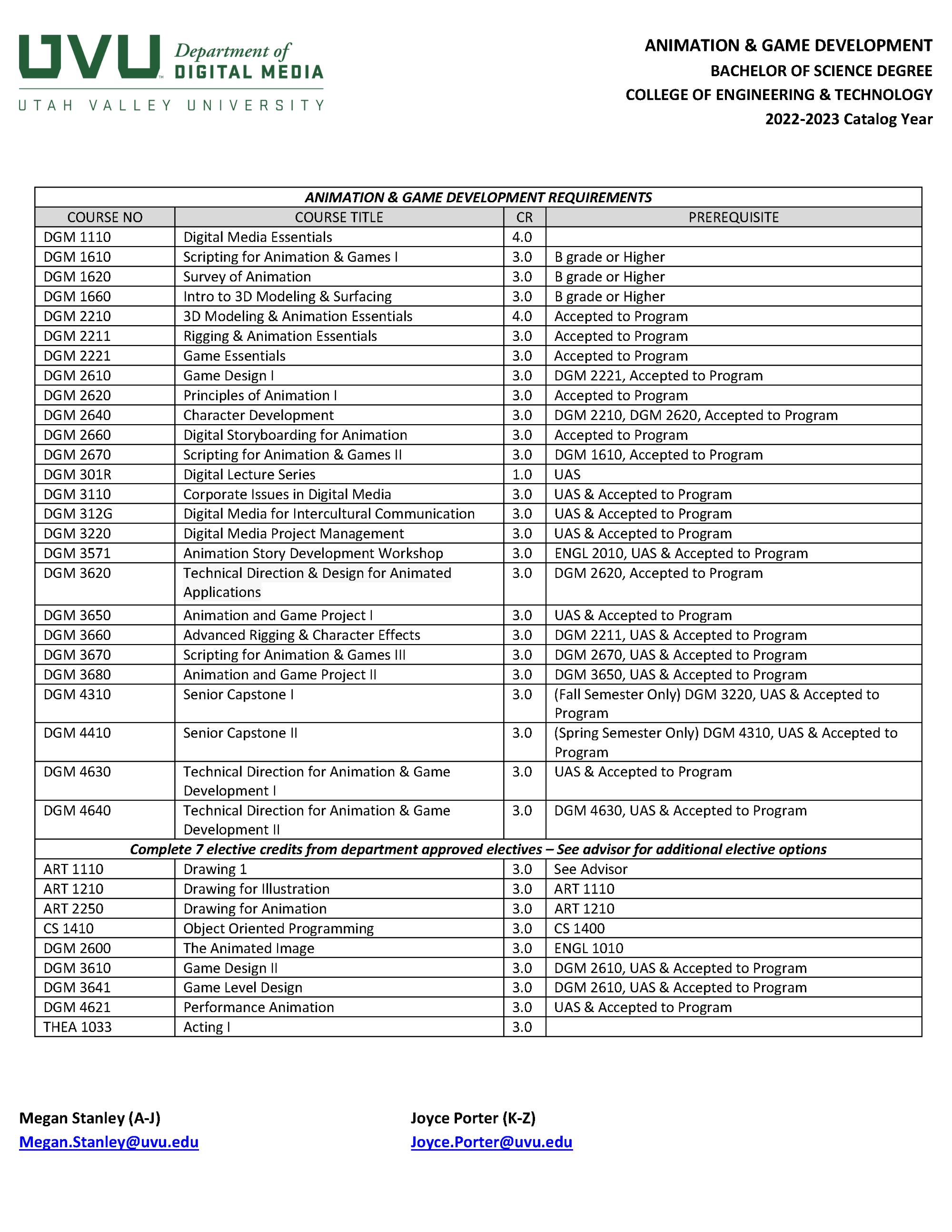 Digital Cinema Production BS Advising Sheet