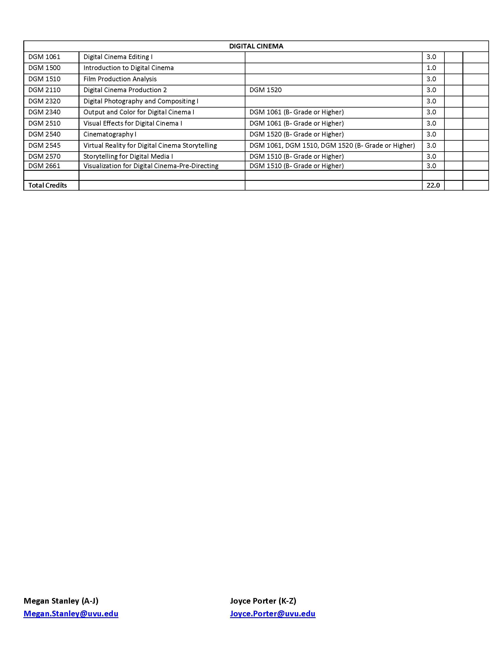 Digital Media Minor Advising Sheet Page 2