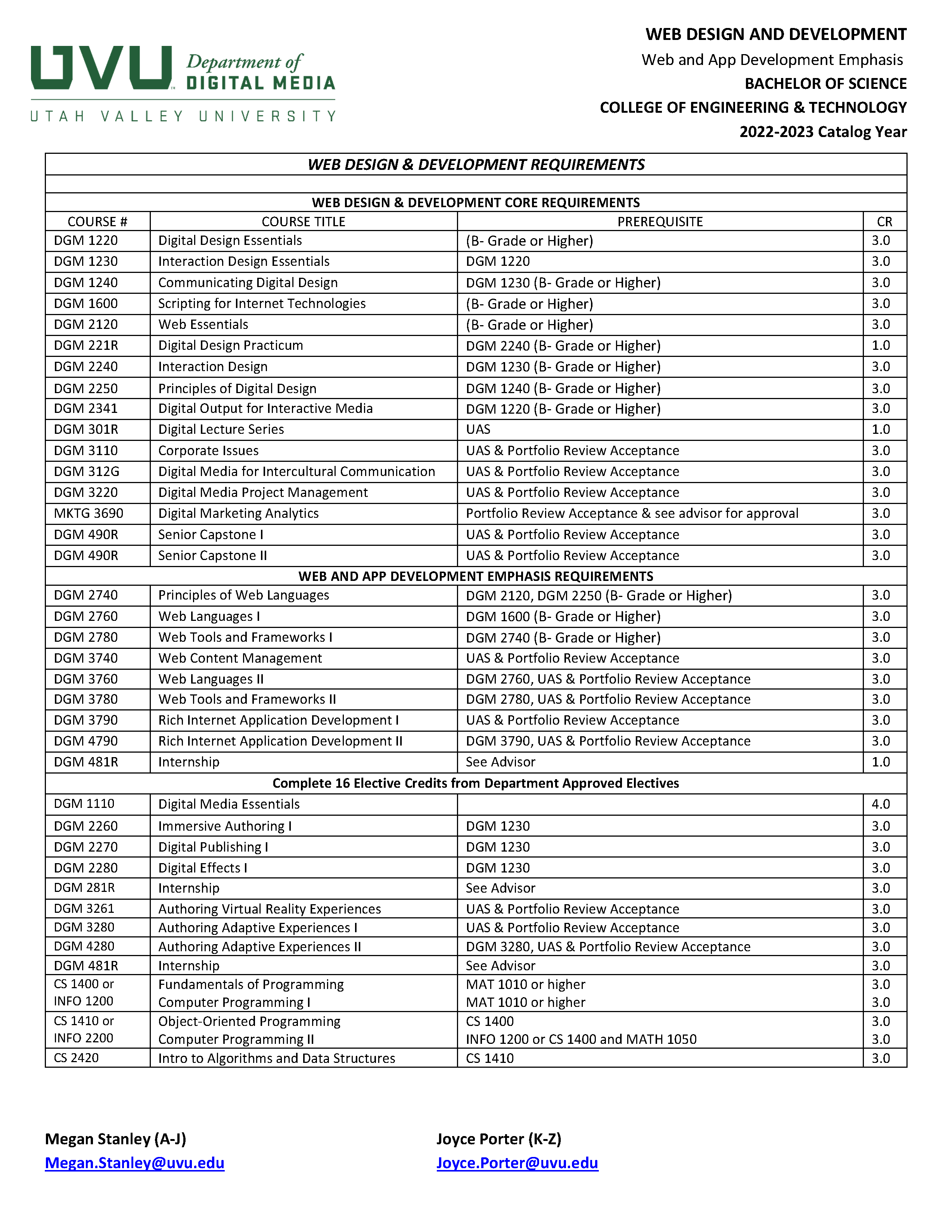 Web & App Development Advising Sheet Page 1