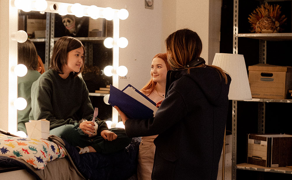 FEMME Director Lynn Chen on set with actors Grace Lu and Thea Saccoliti