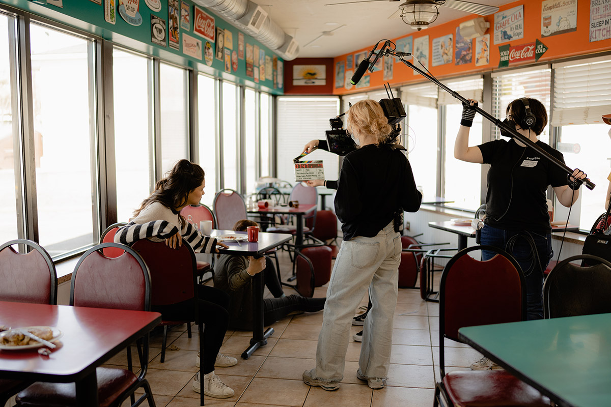 behind the scenes on set at the cafe