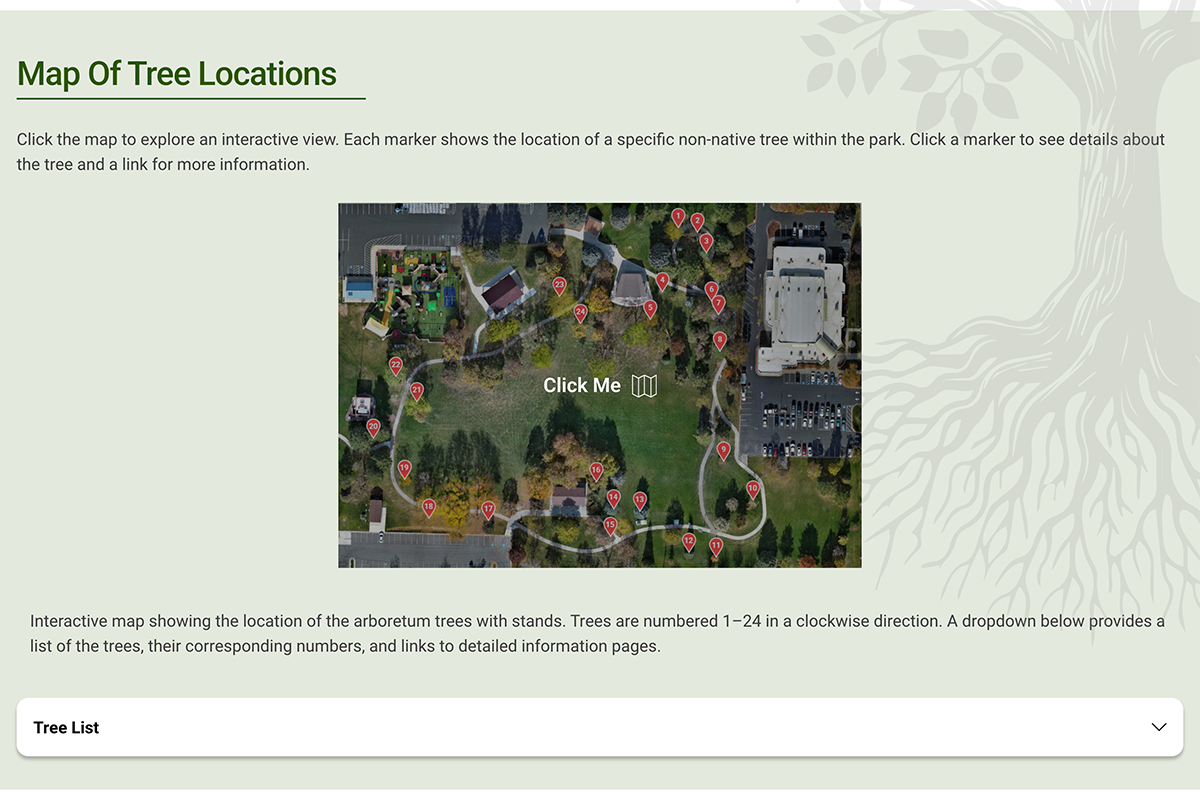 screenshot of a map of tree locations