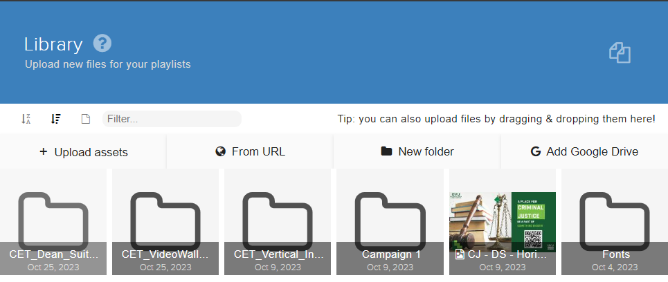 Screenshot of a PlaySignage asset library