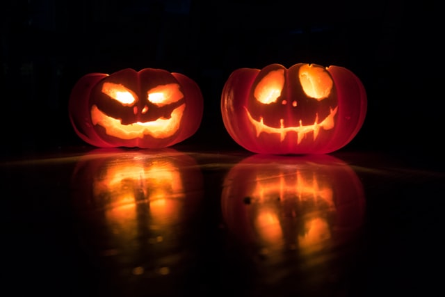 Jack-o-lanterns at Halloween. 