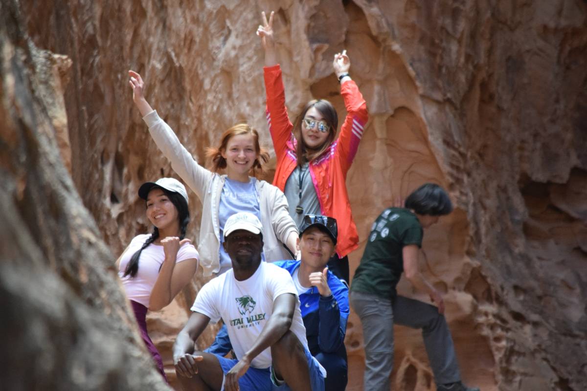 Students in a slot canyon