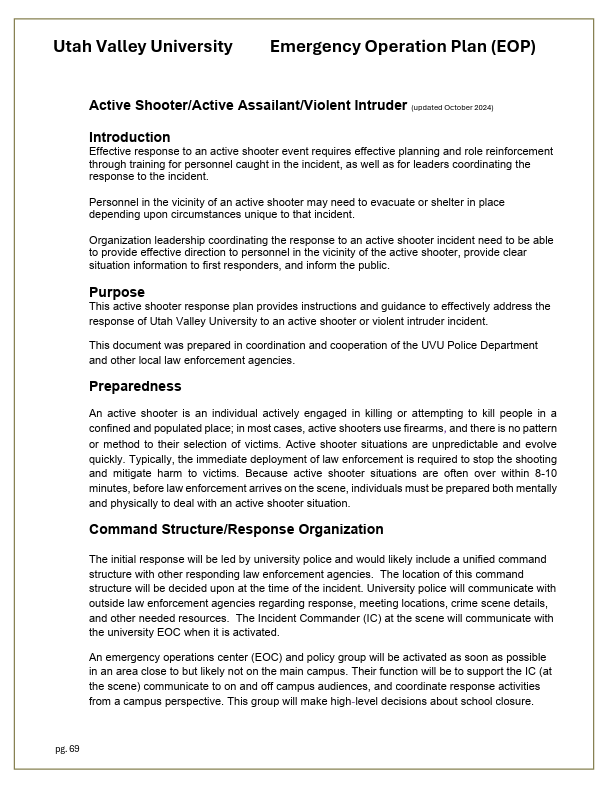 Active Shooter Response Plan