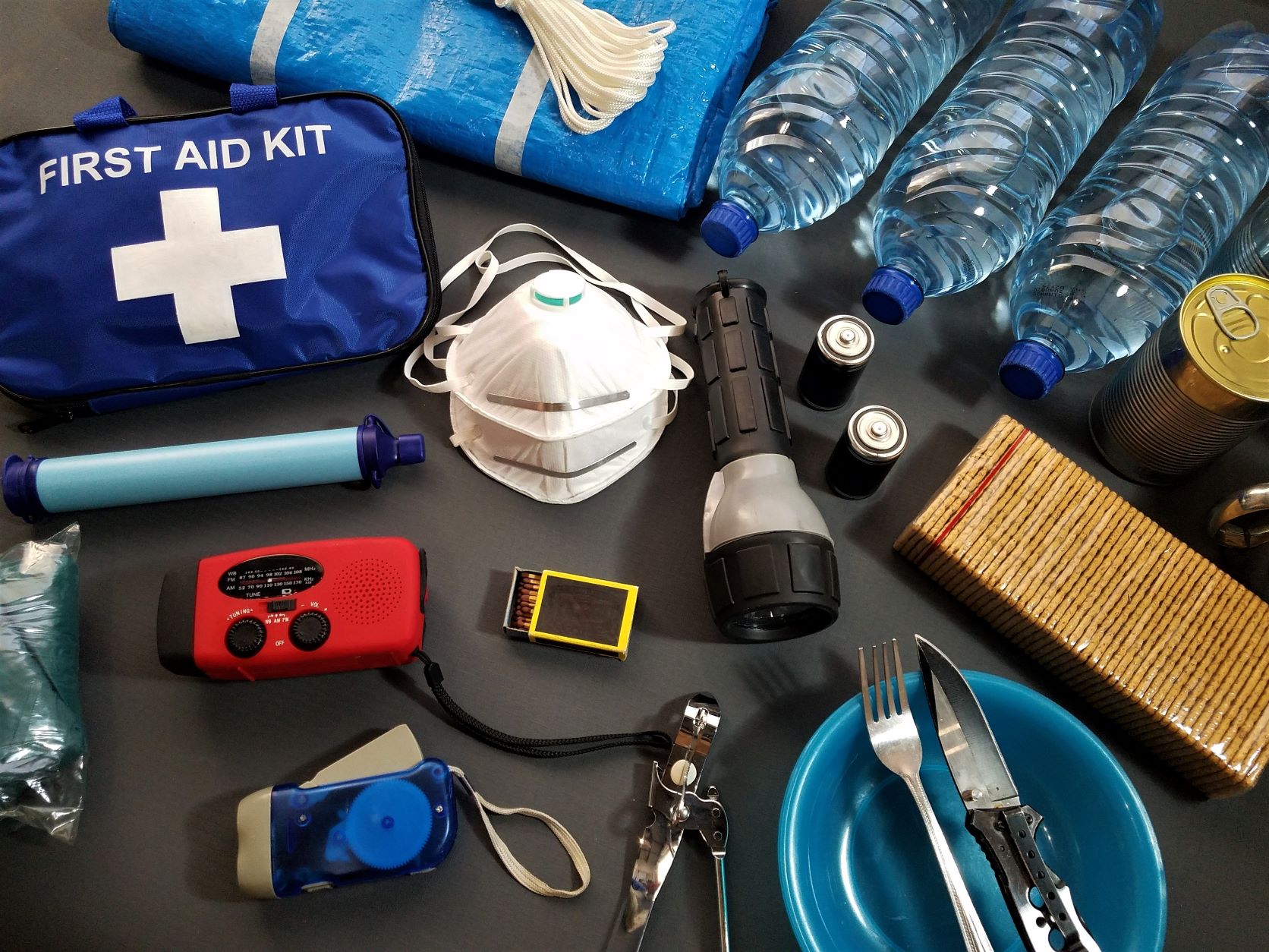 Emergency Kit Supplies and first aid kit