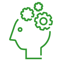 Icon of a person thinking with gears above them