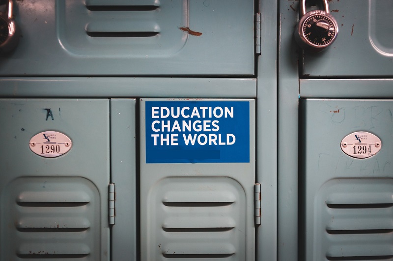 Locker with a sticker that says education changes the world