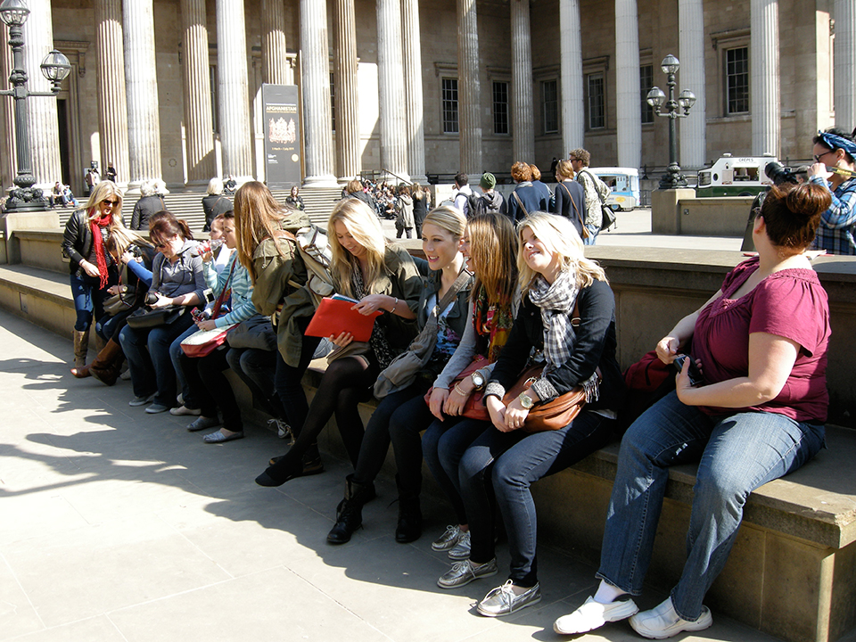 Students sitting on bench