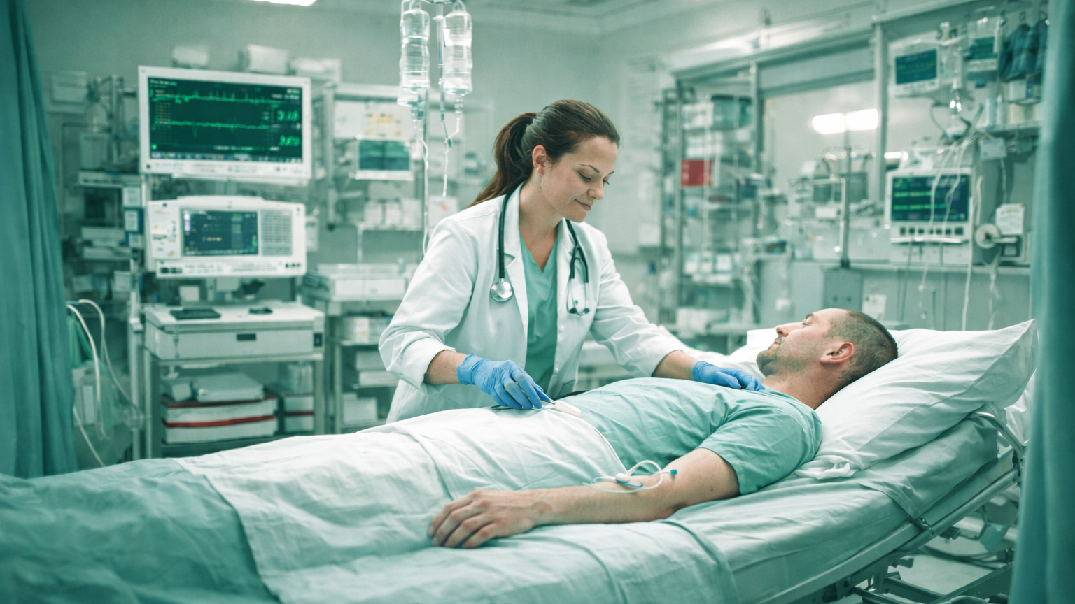  doctor caring for a man laying on a gurny