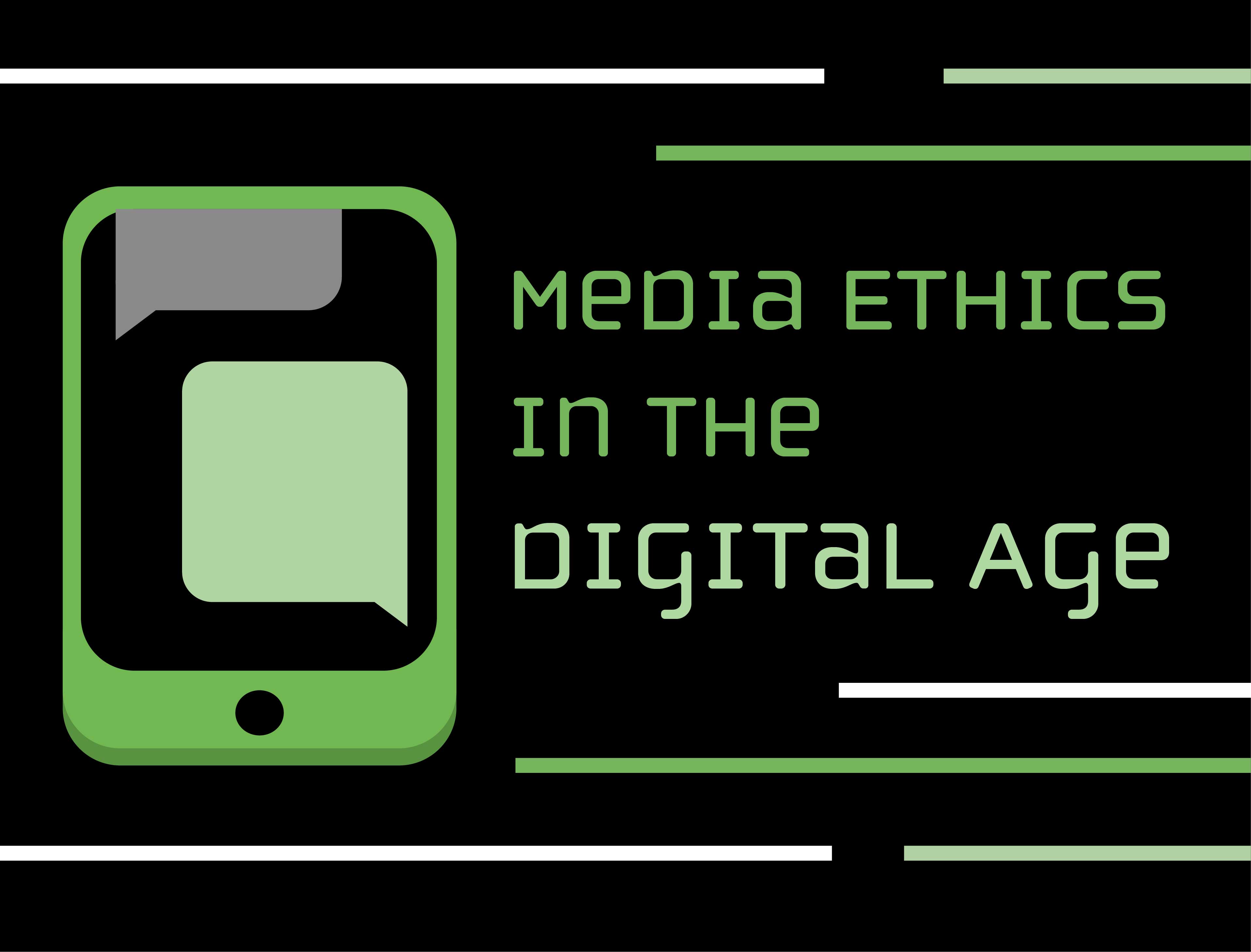 Student Ethics Symposium, "Media Ethics in the Digital Age," Picture of green phone with chat bubbles. 