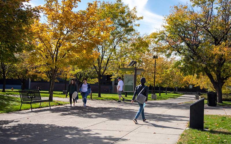 students walking on campus