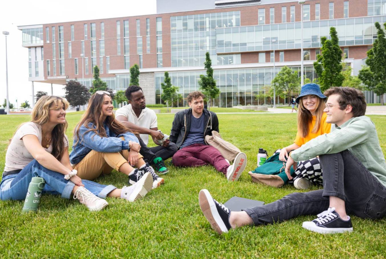 students talking on campus