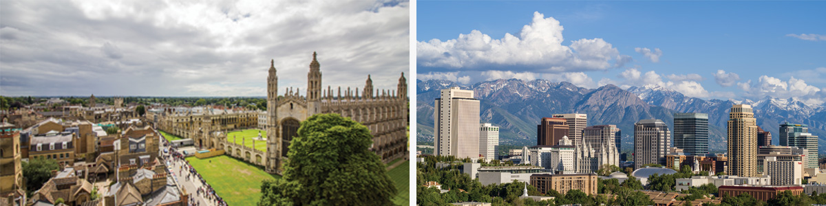 Dual photo of Cambridge and Salt Lake City