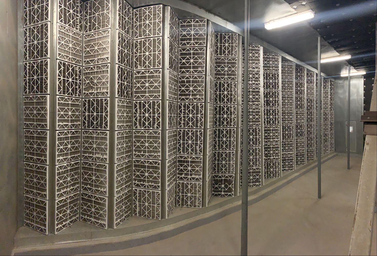 filter wall in a large building air handler containing over 100 filters