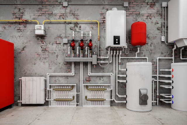 boiler system in a basement