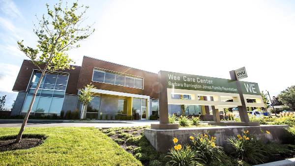 Landscaping in front of the Wee Care Center.