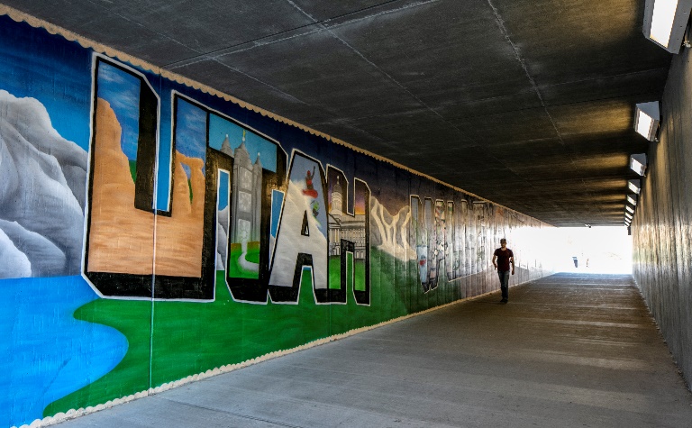 UVU's street painting under the road tunnel