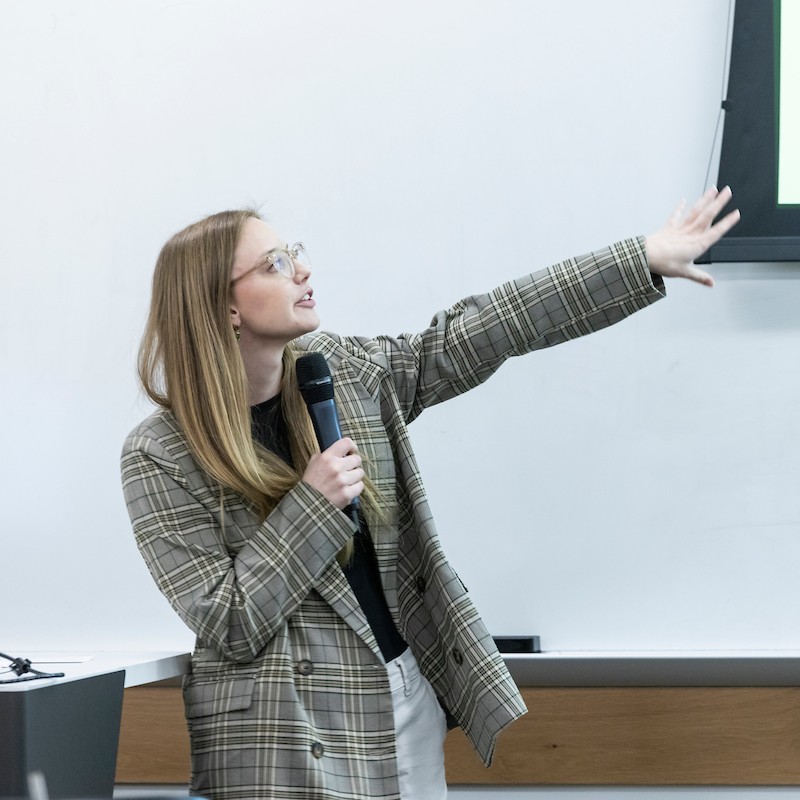 student presenting in class