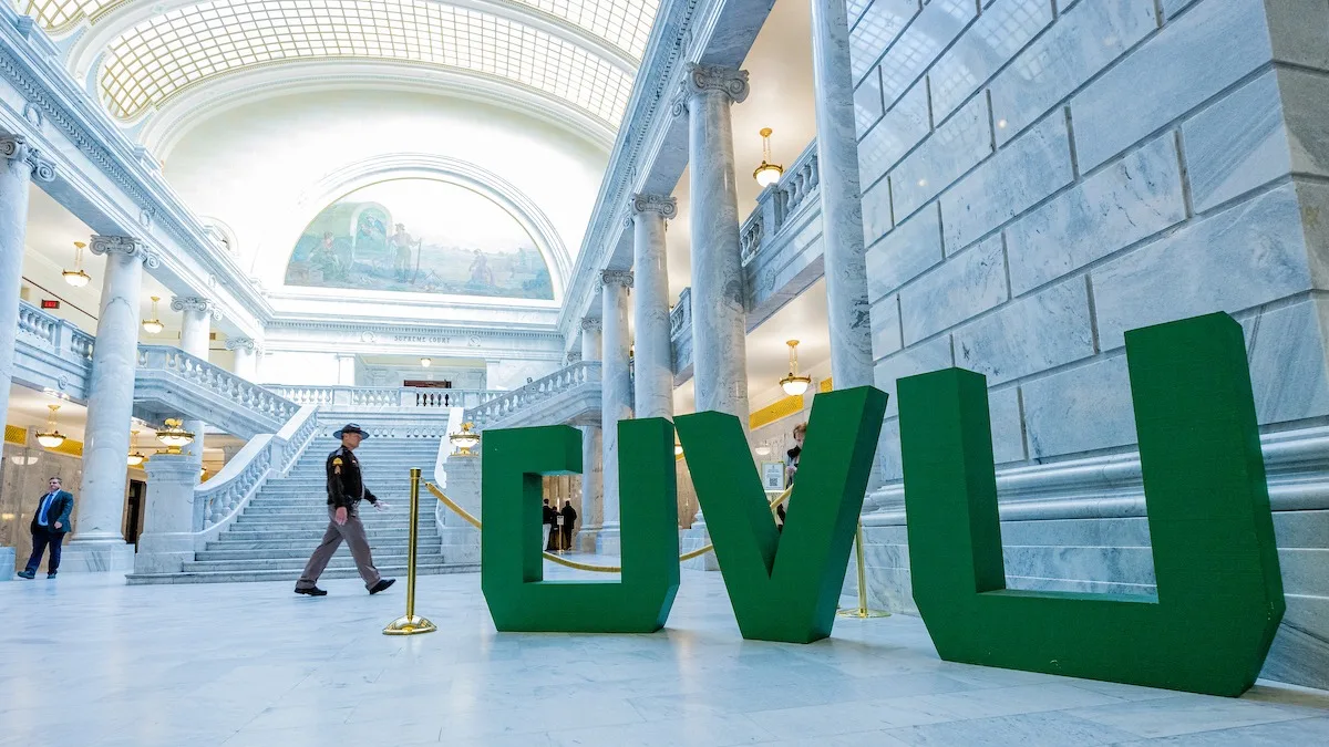 UVU marquee at Utah State Capitol building.