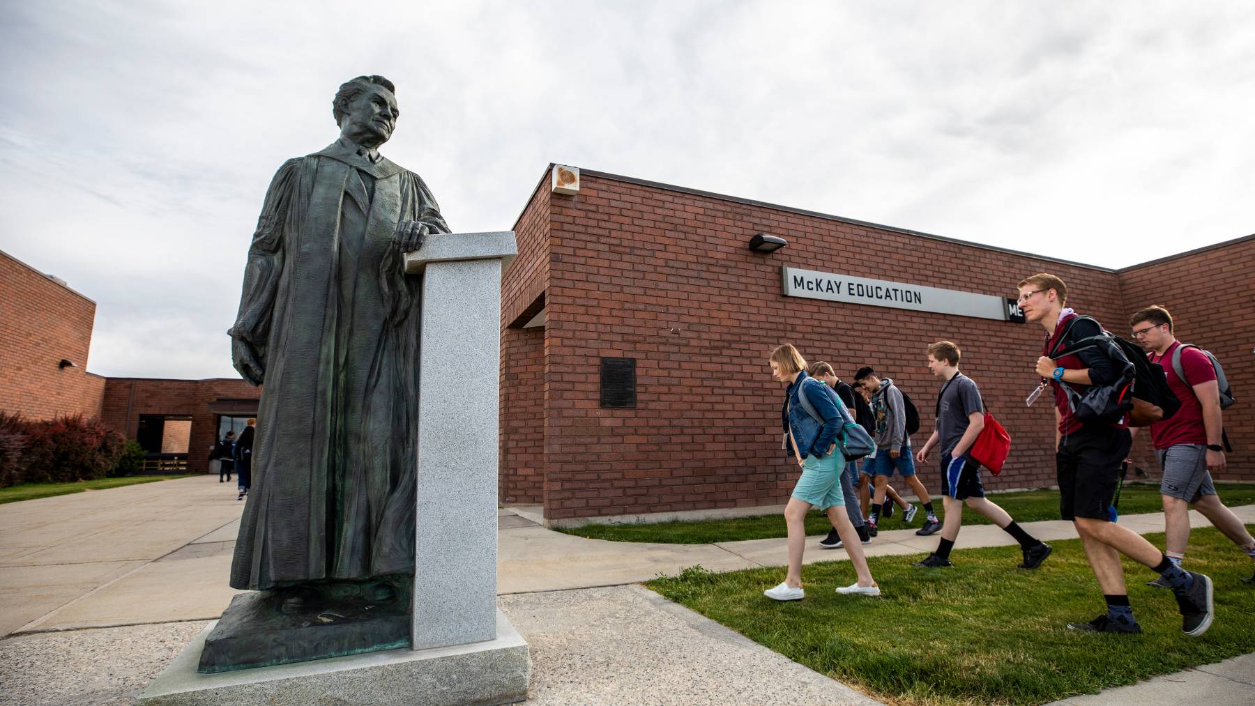 Exterior of McKay Building with students