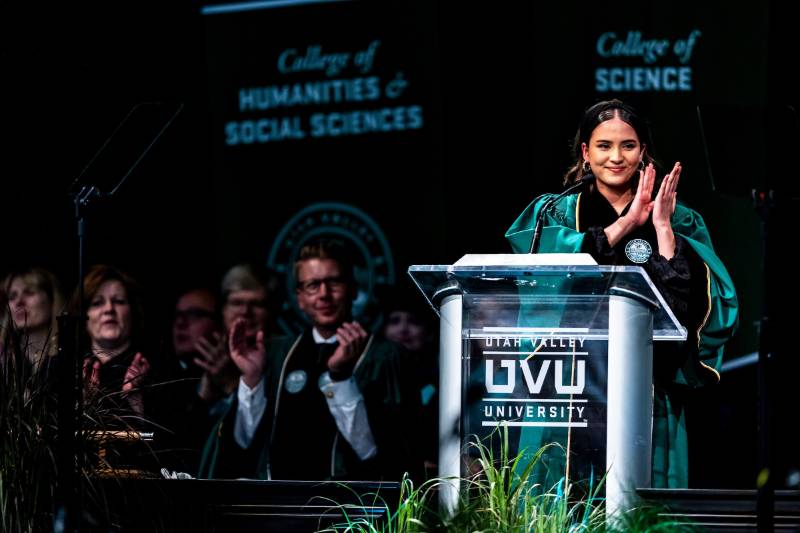 Student giving graduation speech