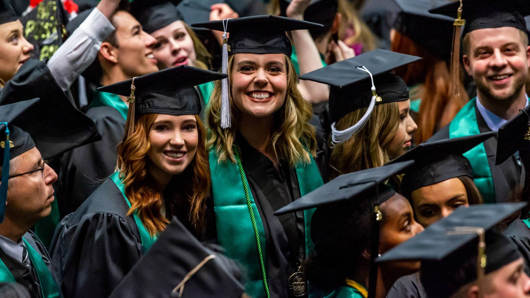 Students participating in commencement.