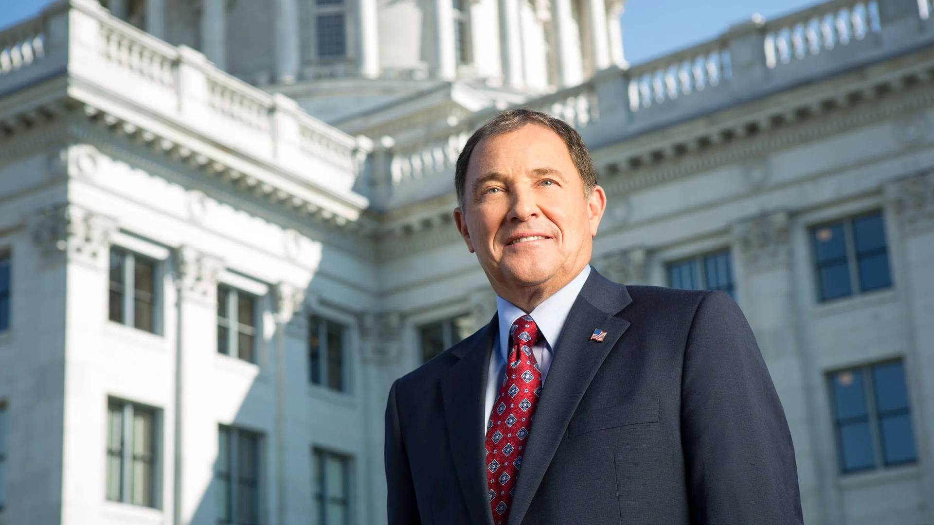 Governor Herbert standing in front of Utah capitol building
