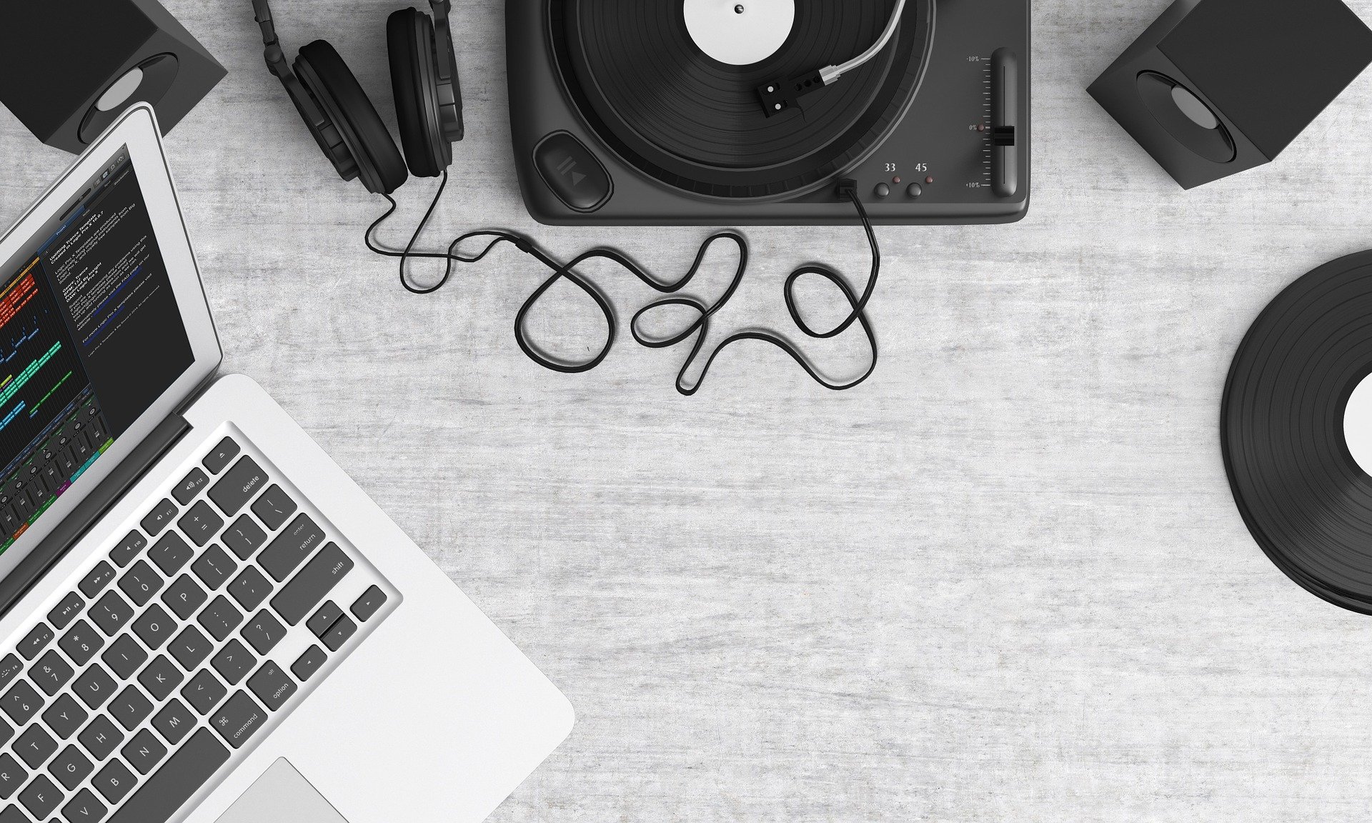 A laptop connected to a turntable