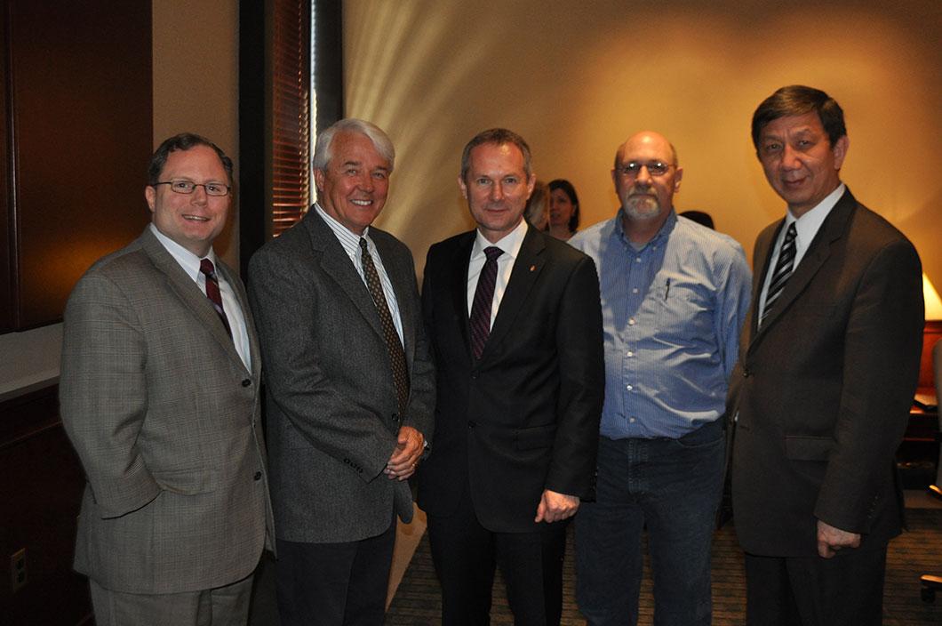 The ambassador with UVU professors (from left to right): Dr. Griffin, Dr. Cobb, Dr. Minch, and Ambassador Abdrisaev