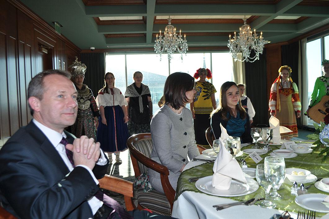 Ambassador Kőrösi with his wife Edit Móra and daughter Lili Kőrösi at a dinner sponsored by the LDS Church