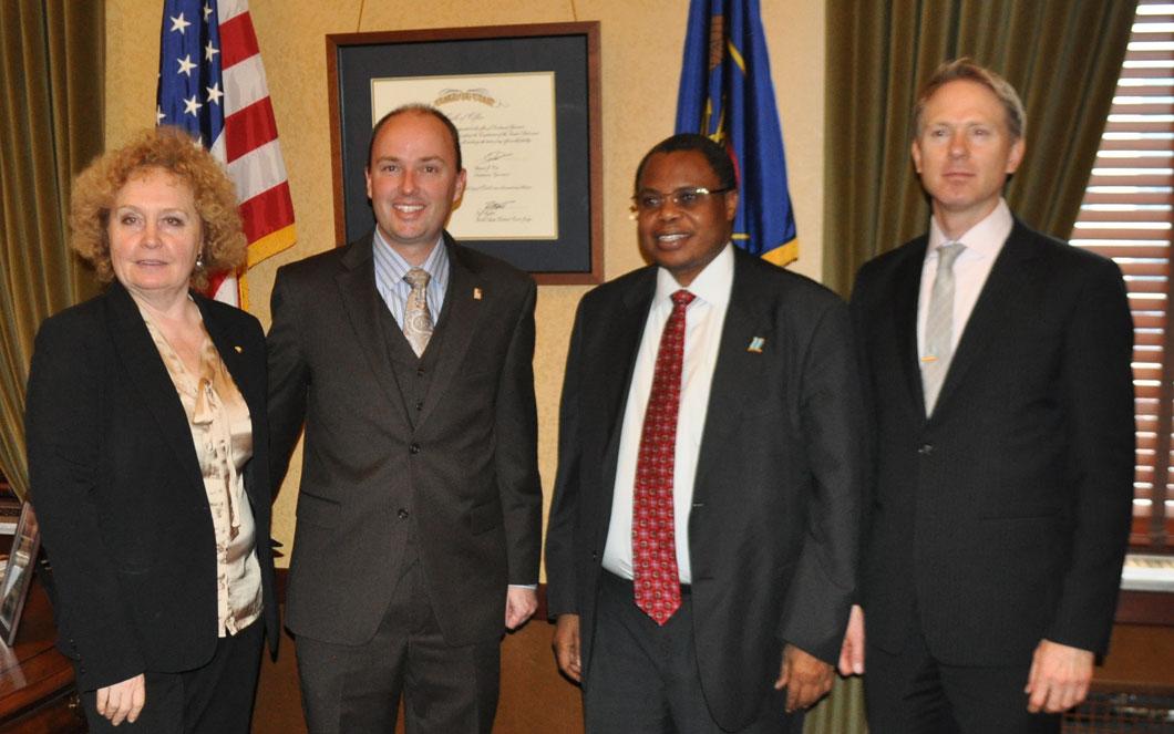Ambassador Ntwaagae with Lt. Governor Spencer Cox, Elizabeth Goryunova (WTC), and Brent Heimburger (GOED)