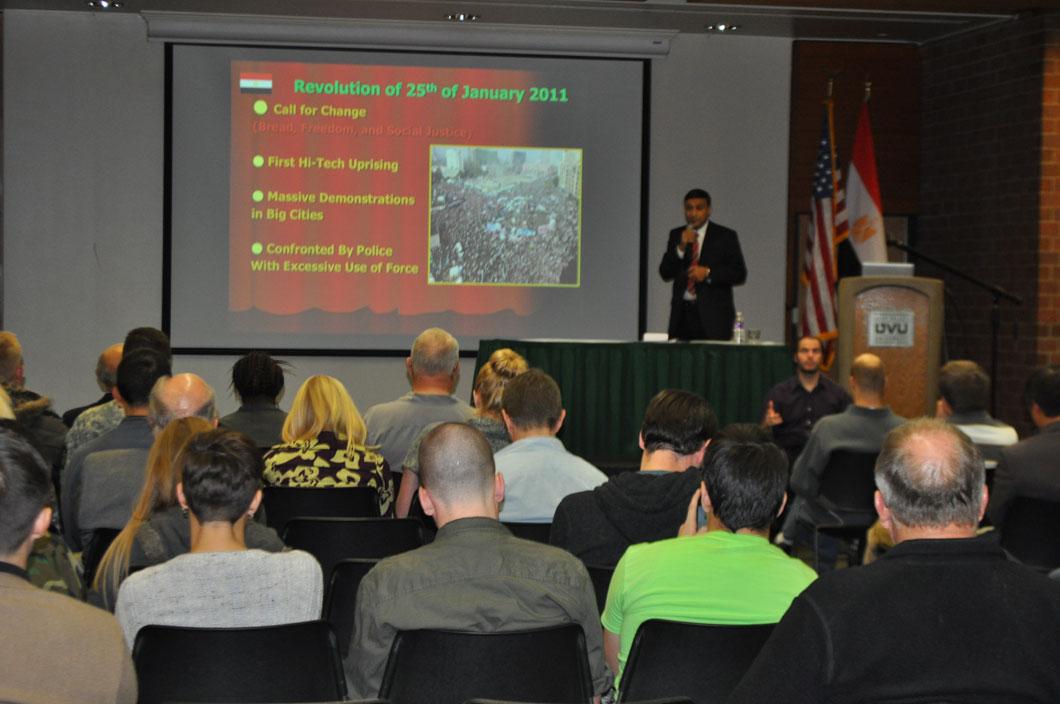 Ambassador El Husseini Abdelwahab lecturing at Utah Valley University